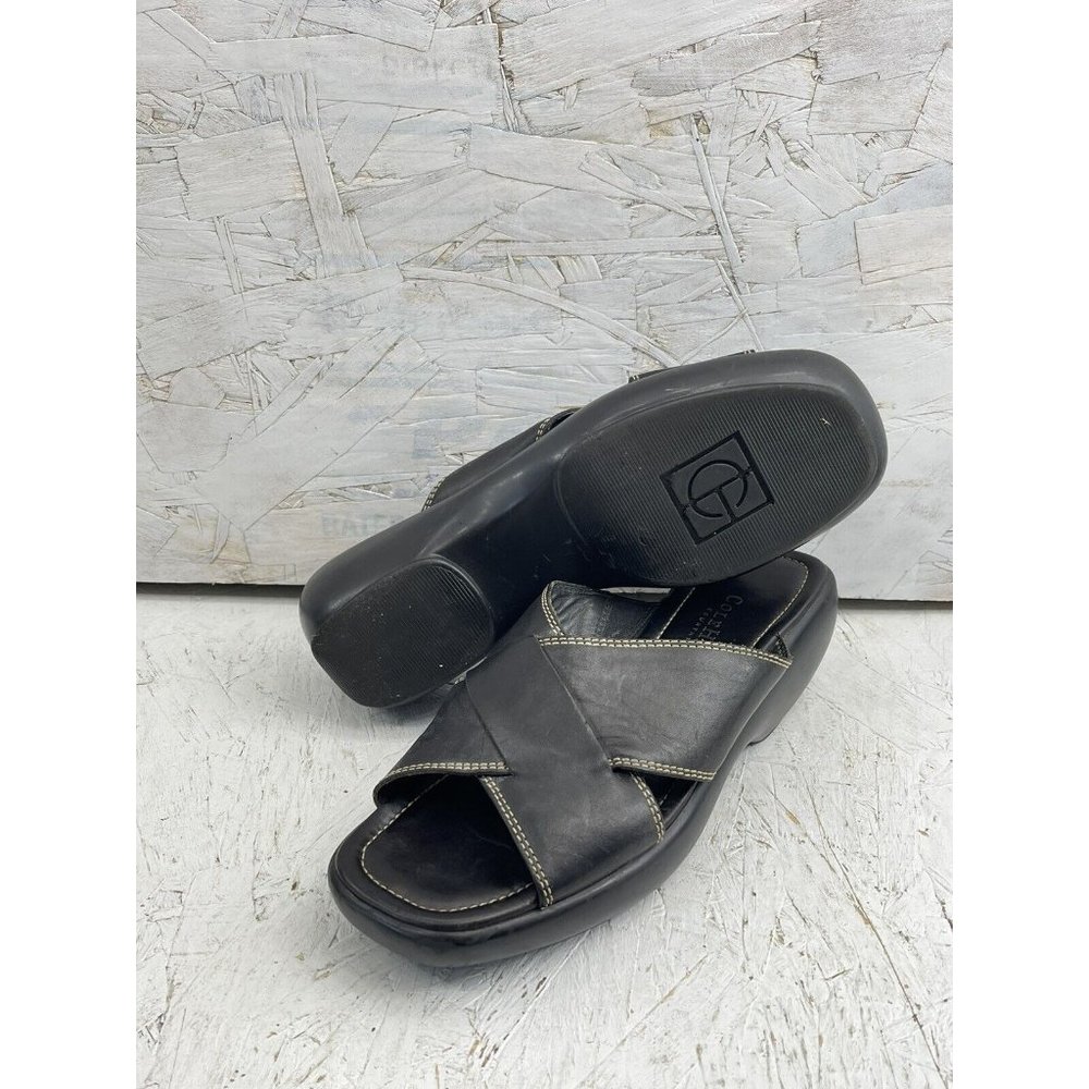 Cole Haan Country Sz 8.5 B Black Slide Leather Women Sandals D11630 EUC